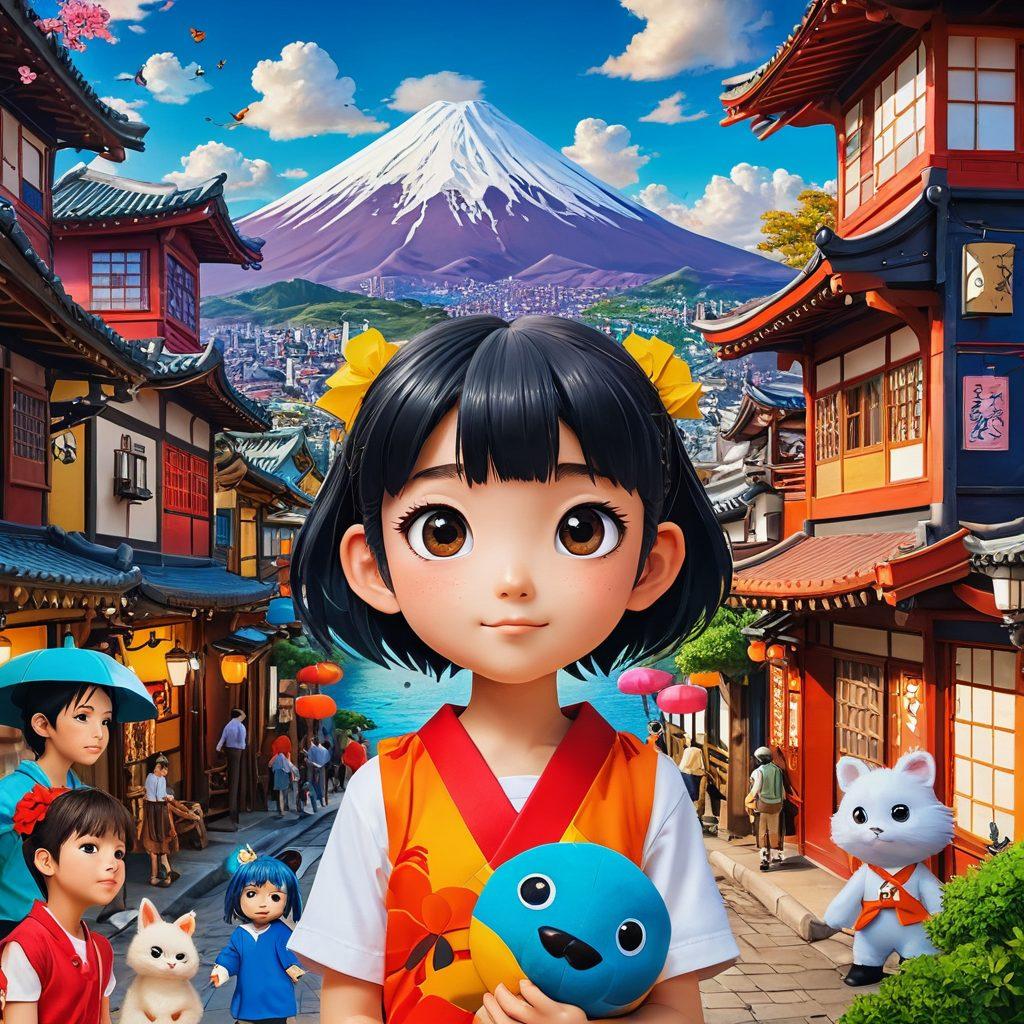 A vibrant collage showcasing a dynamic range of animated styles: on one side, a whimsical Japanese anime character with large expressive eyes and vivid colors, embodying traditional and modern aesthetics; on the other, a charming scene featuring classic family favorite animated characters playing together in a colorful setting filled with imagination. The background is a harmonious blend of fantasy landscapes and urban settings, representing the diversity of animation. super-realistic. vibrant colors. dynamic composition.